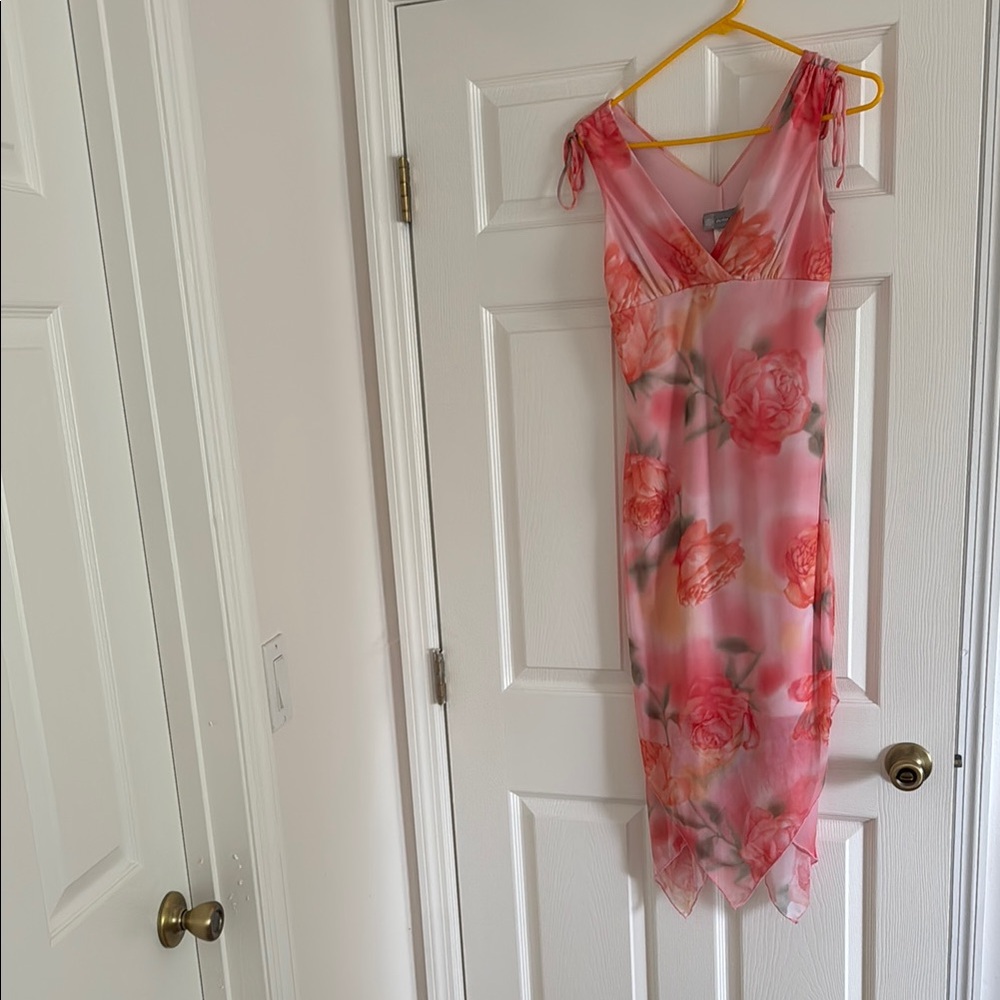 Floral Pink and Orange Dress with Roses